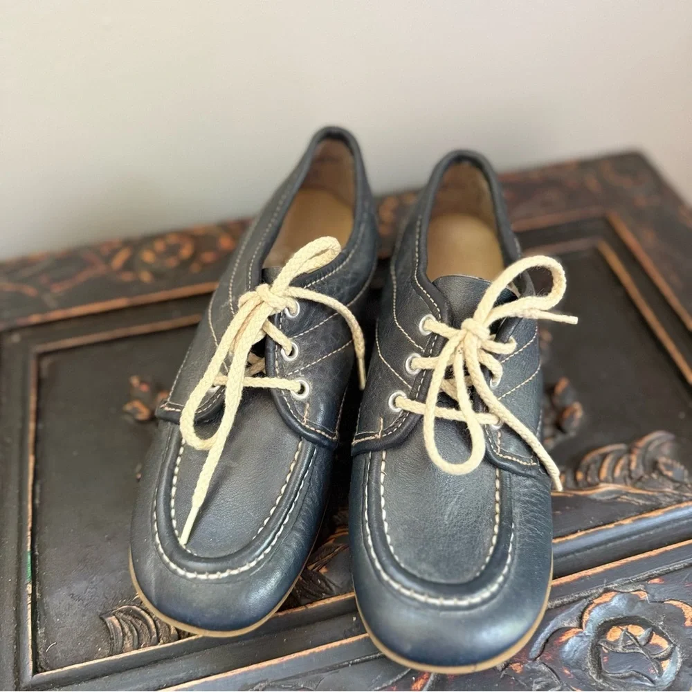 Vintage Stride Rite Stitched Leather Mini Wedge Sneakers